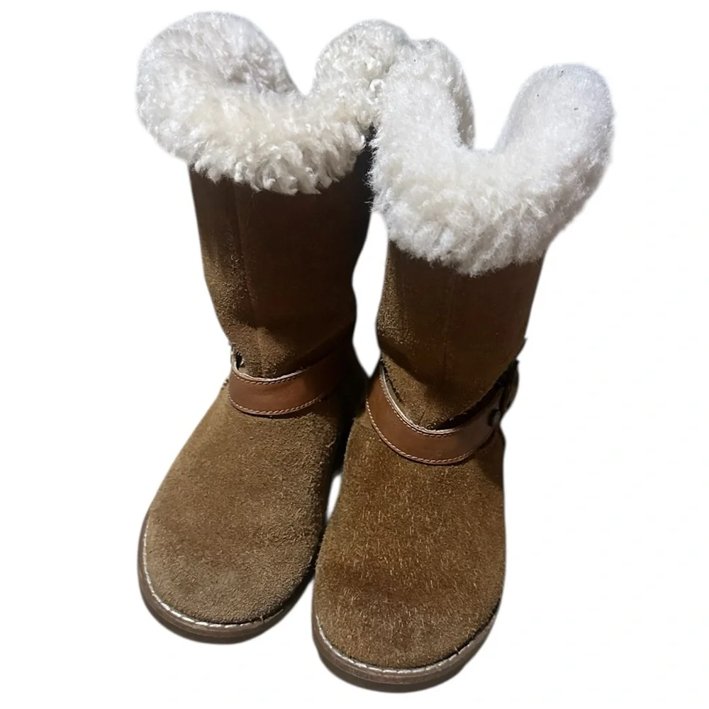 UGG Nessa Suede Boots | Leather Band with Buckle Rear Zip  Chestnut Girls Sz 10